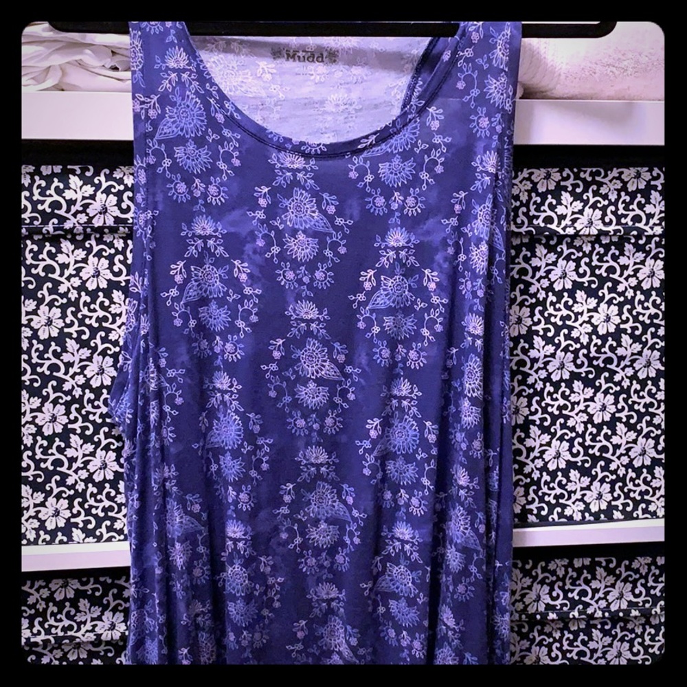 Mudd Blue Scoop Neck Tank w/ Floral Design